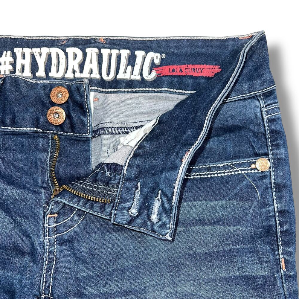 Hydraulic Womens Lola Curvy Denim Blue Jean Shorts Dark Wash Studded Pockets 7 8 - Picture 4 of 10